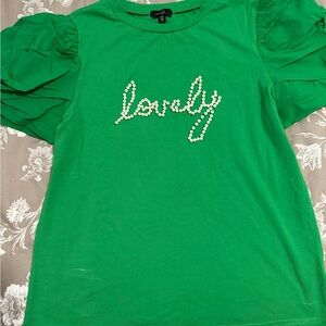 Green T-Shirt with Pearl Embellishment